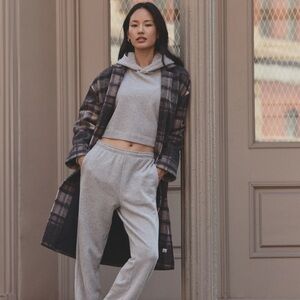 Vuori Willow Grey Nova Plaid Trench Coat